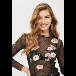 Topshop embroidered mesh top